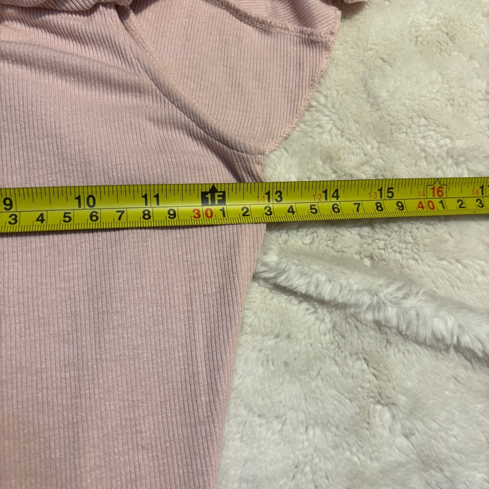 Express Bodysuit XS Ruffled Off-Shoulder Top Light Pink Ribbed Rayon Spandex - Picture 12 of 14